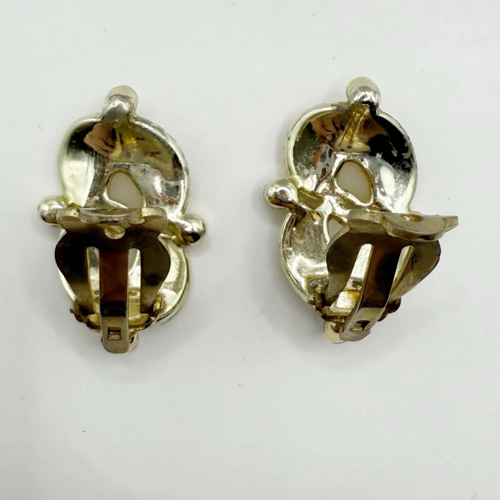 Vintage Faux Pearl Bracelet & Clip-On Earrings Set | Gold Sunburst